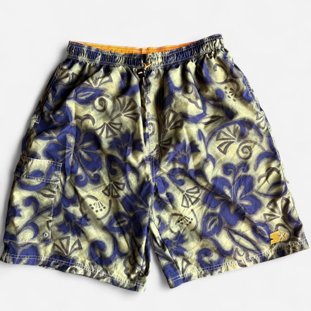 STARTER Men's Floral Swim Shorts - Olive and Navy